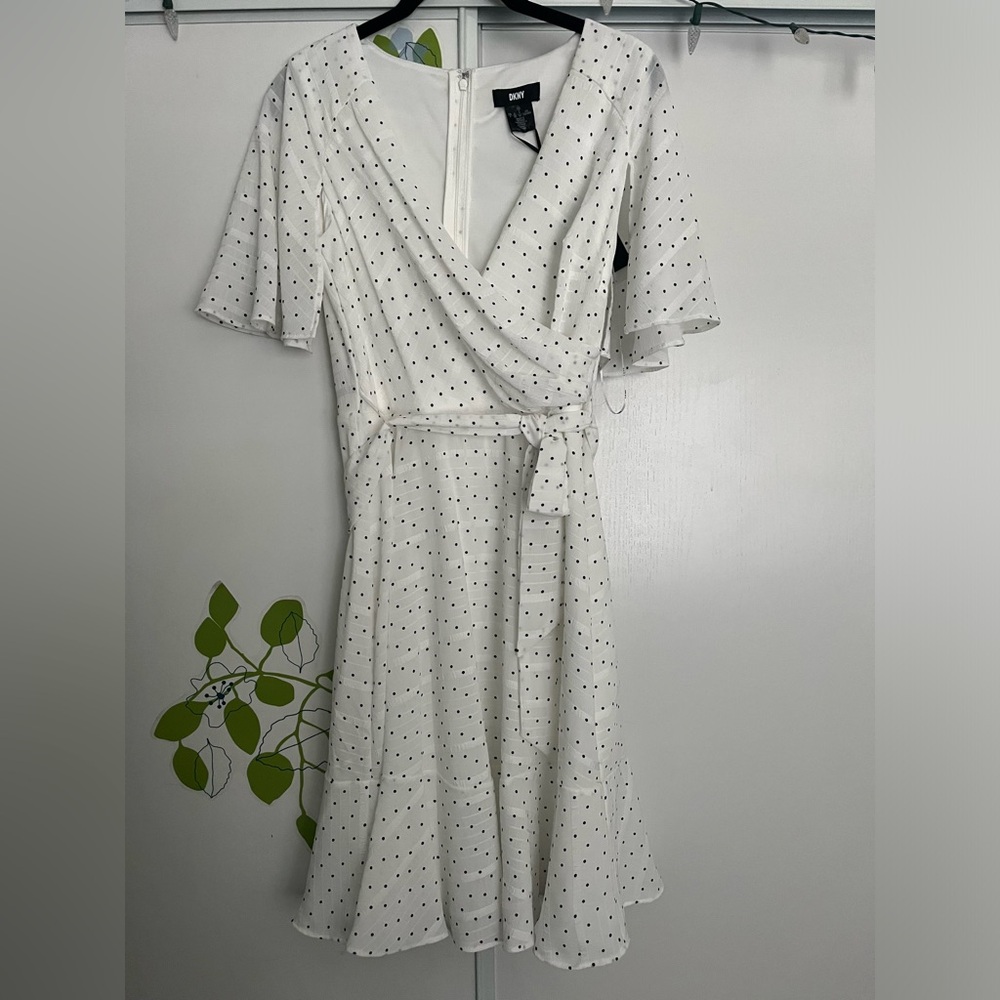 DKNY white polka dot dress